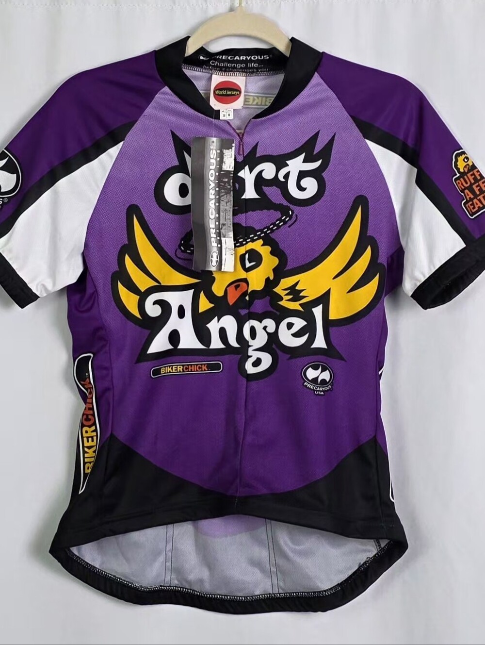 Precayious World Jersey Purple Dirt Angel Cycling Shirt Size M NWT